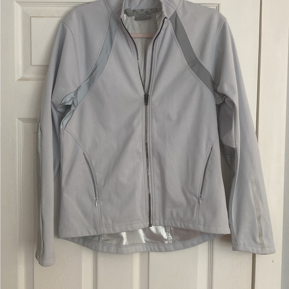 Athleta Sliver/Blue Windproof/Water resistant Jacket Lightweight Fitted Design
